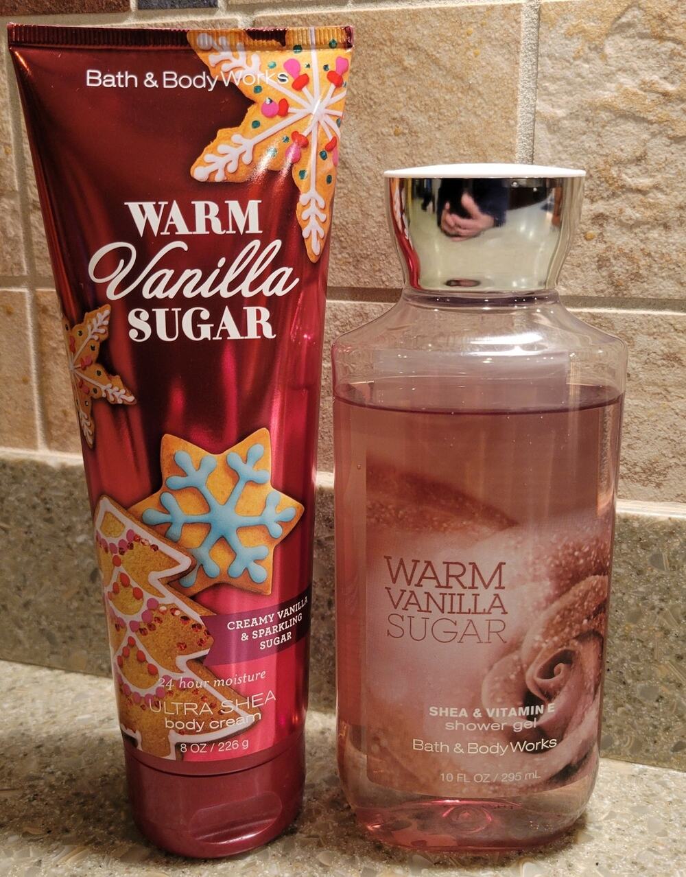 Set of 2 Bath & Body Works Warm Vanilla Sugar 10 oz Shower Gel 8 oz Body Cream